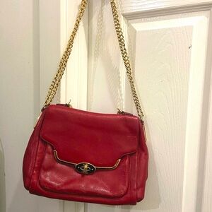 Coach Turnlock 2013 Red Leather Shoulder Bag with Gold Chain